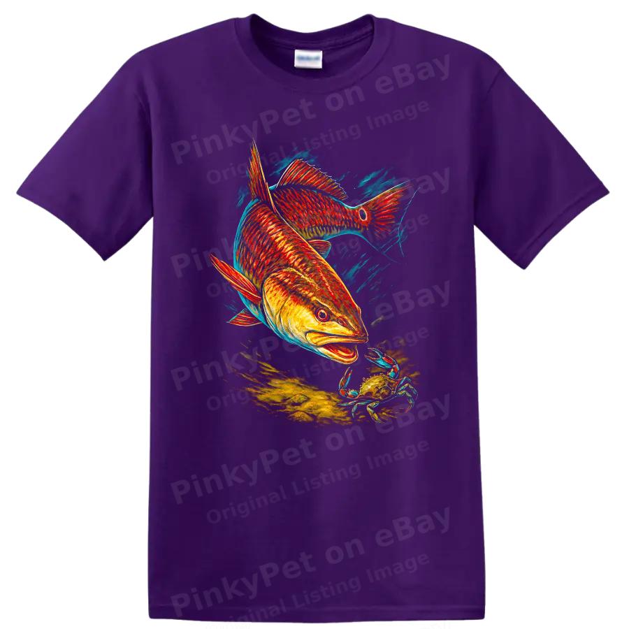 Fish T Shirt Red Fish Crab Ocean Scene Graphic Tee Art Print Fishing Wildlife
