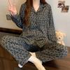 Grey Leopard Print Pajamas Women'S Spring New Simple Imitation Cotton Long-Sleeved Cardigan Homewear Set