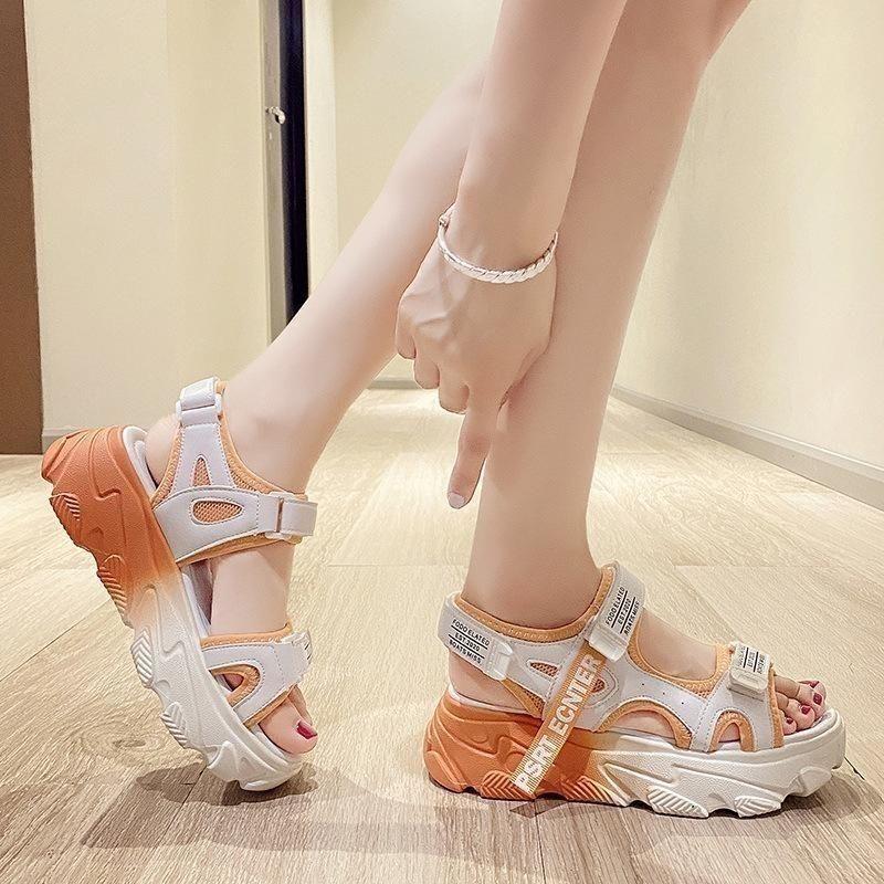 Internet celebrity muffin sandals fairy wind 2025 summer Korean version versatile Velcro platform super soft beach shoes
