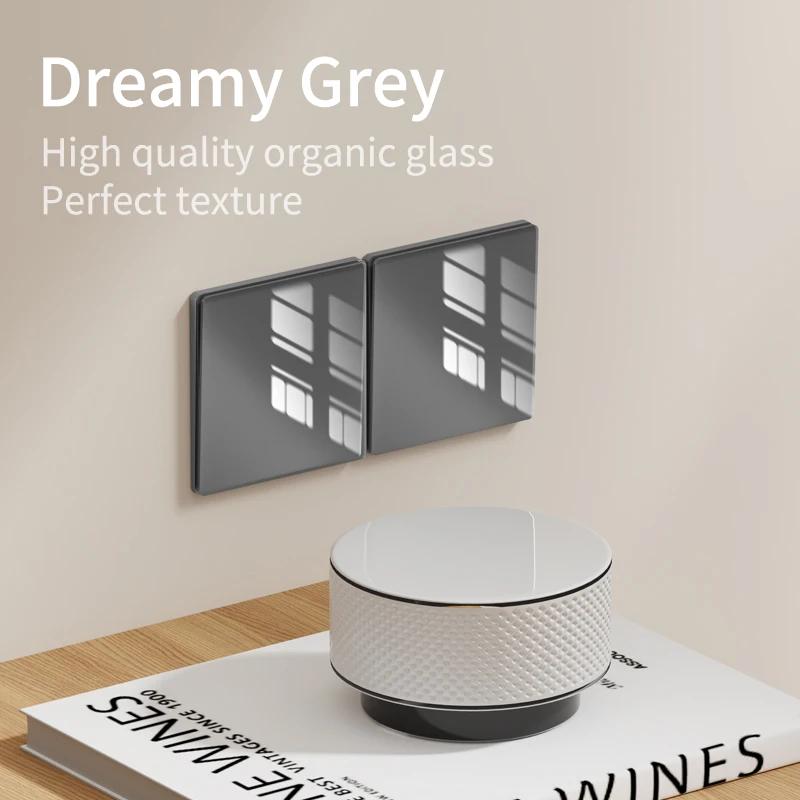 Gray Glass Wall Square Switch Panel EU UK Standard 16a Socket Large Panel Wall Light Switch Usb TypeC Socket Net TV Tel Socket