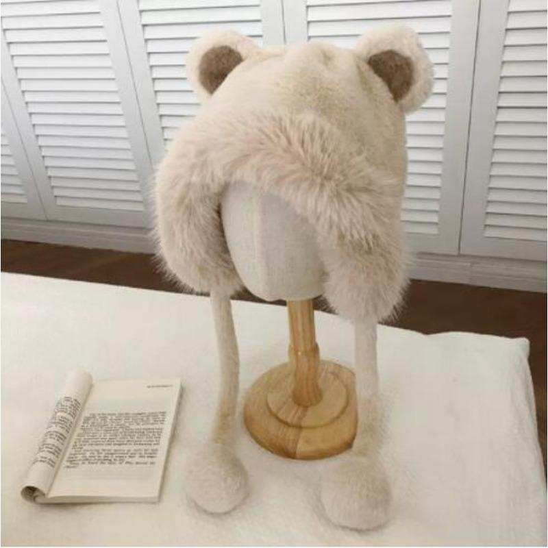 

Ins Милая Милая Медведь Плюшевая Вязаная Шапка Детская Зимняя Утолщенная Теплая Большая Окружность Головы Пуловер Шапка Уха M（56-59cm）