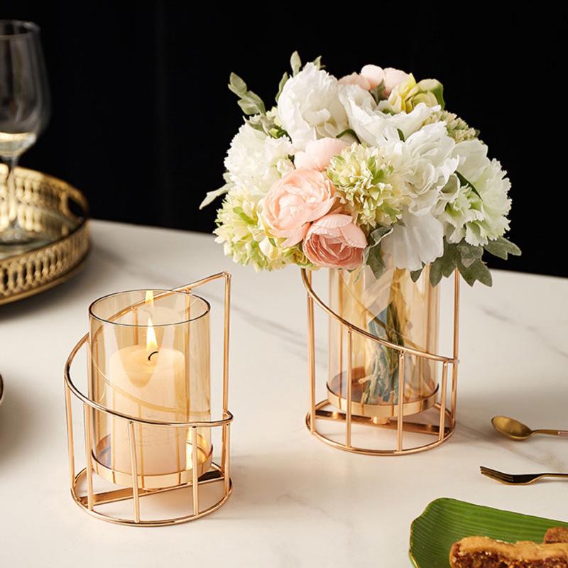 Nordic Romantic Wrought Iron Candlestick Holder - Elegant Candlelight Decor for Living Room & Dining Table