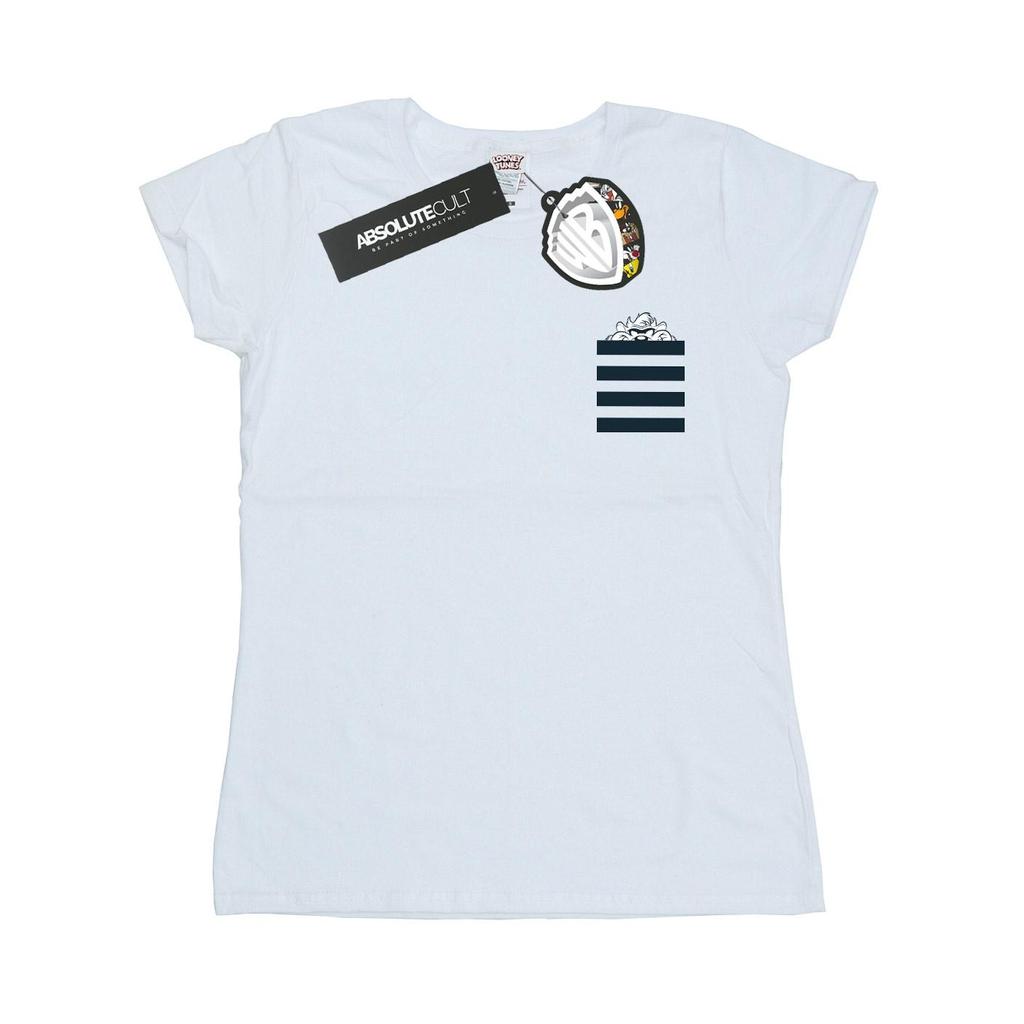 Looney Tunes Womens/Ladies Taz Stripes Faux Pocket Cotton T-Shirt