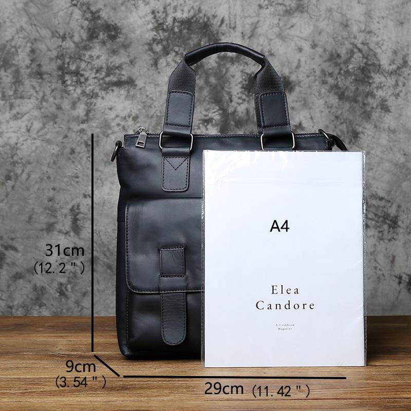 NZPJ Retro Genuine Leather Men's Handbag Top Layer Cowhide Vertical Briefcase Casual Business One Shoulder Messenger Laptop Bag