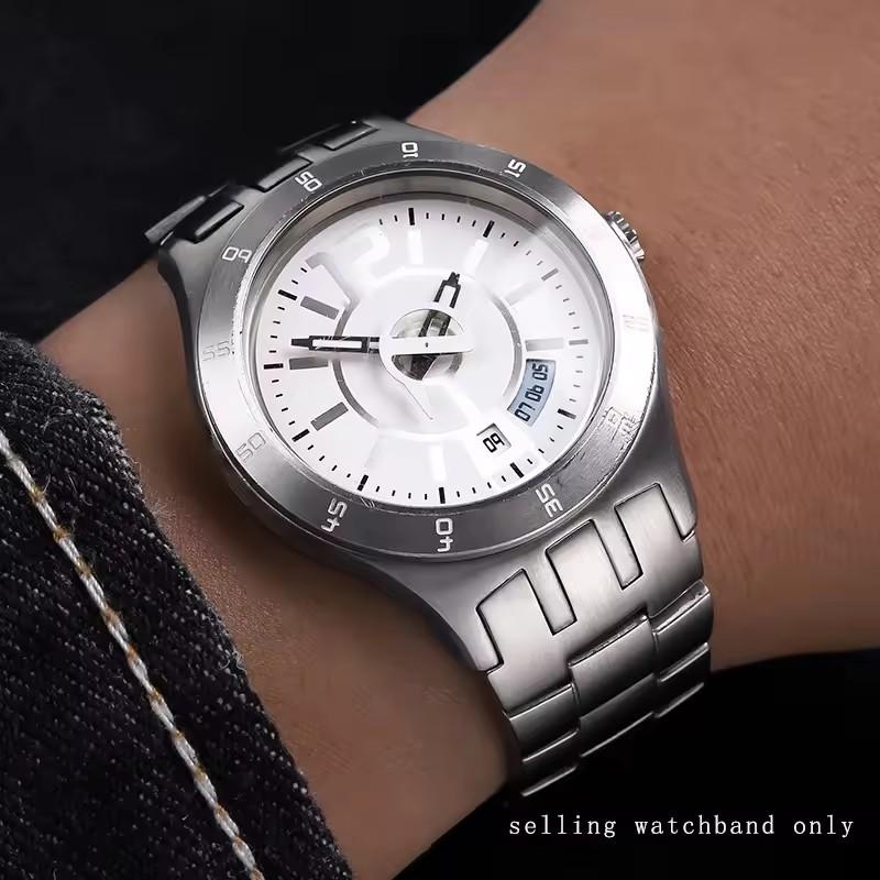 For Swatch YTS401 402 403G 409 713 YTB400 curved end solid stainless steel watch strap 20mm Folding buckle Metal watchband chain