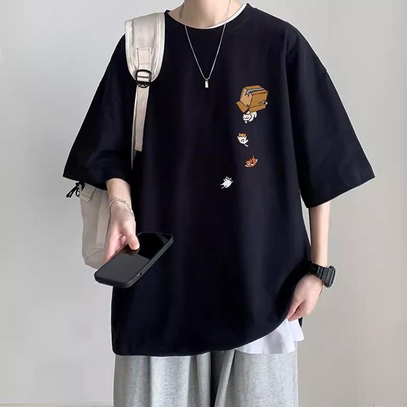 

Heavyweight Unisex Round Neck Short Sleeve T-shirt - Summer Hong Kong Style Trendy Print L чорний