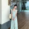 Sweet Small Flying Sleeves Floral Dress Gentle Wind Dress Women's Summer Niche Temperament Slim Ruffle Edge a Word Long Dress