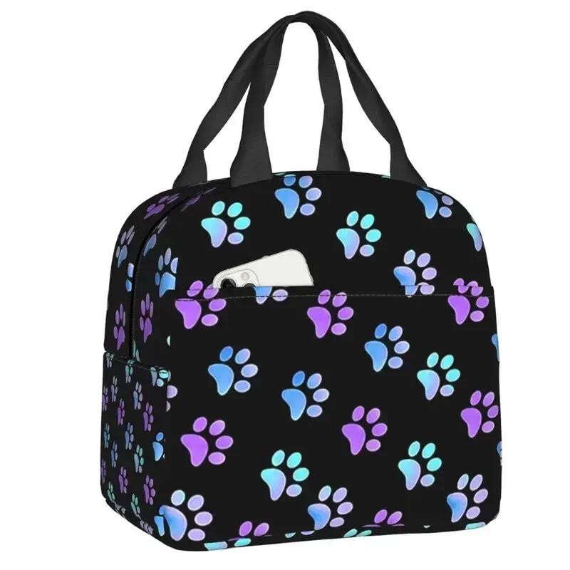 

Розовая сумка для ланча с узором собачьих лап для женщин, сумка-холодильник, теплая, с изоляцией, контейнер для детей, школа, работа, пикник, сумки-тоут для еды 22x20x13cm