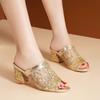 Women's Slippers Summer Sequin Cool Slippers Outer Wear Women's Thick Heel Slippers Ladies Sandals