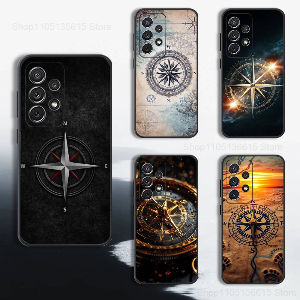 Art Navigation Compass For Samsung S9,S10,S20,S10,S21,S25,S24,S23,Ultra,FE,Plus,Lite,Soft Silicone Black Case