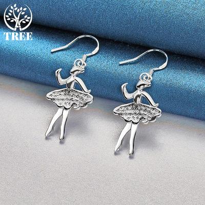 925 Sterling Silver Dancing Girl Drop Earring Jewelry