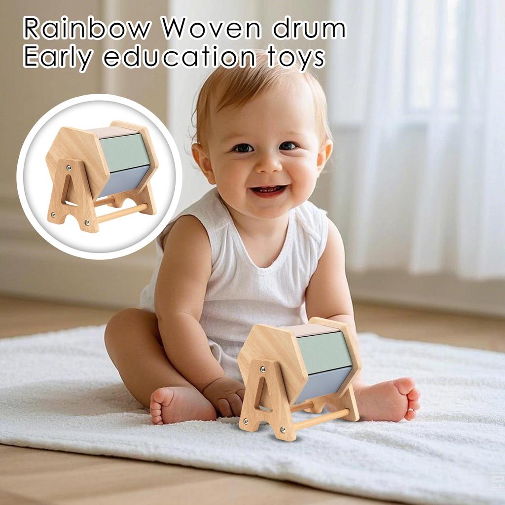 Weaving Drum Early Learning Toy - Wooden Rotating Drum For Babies & Toddlers 0-3 Years