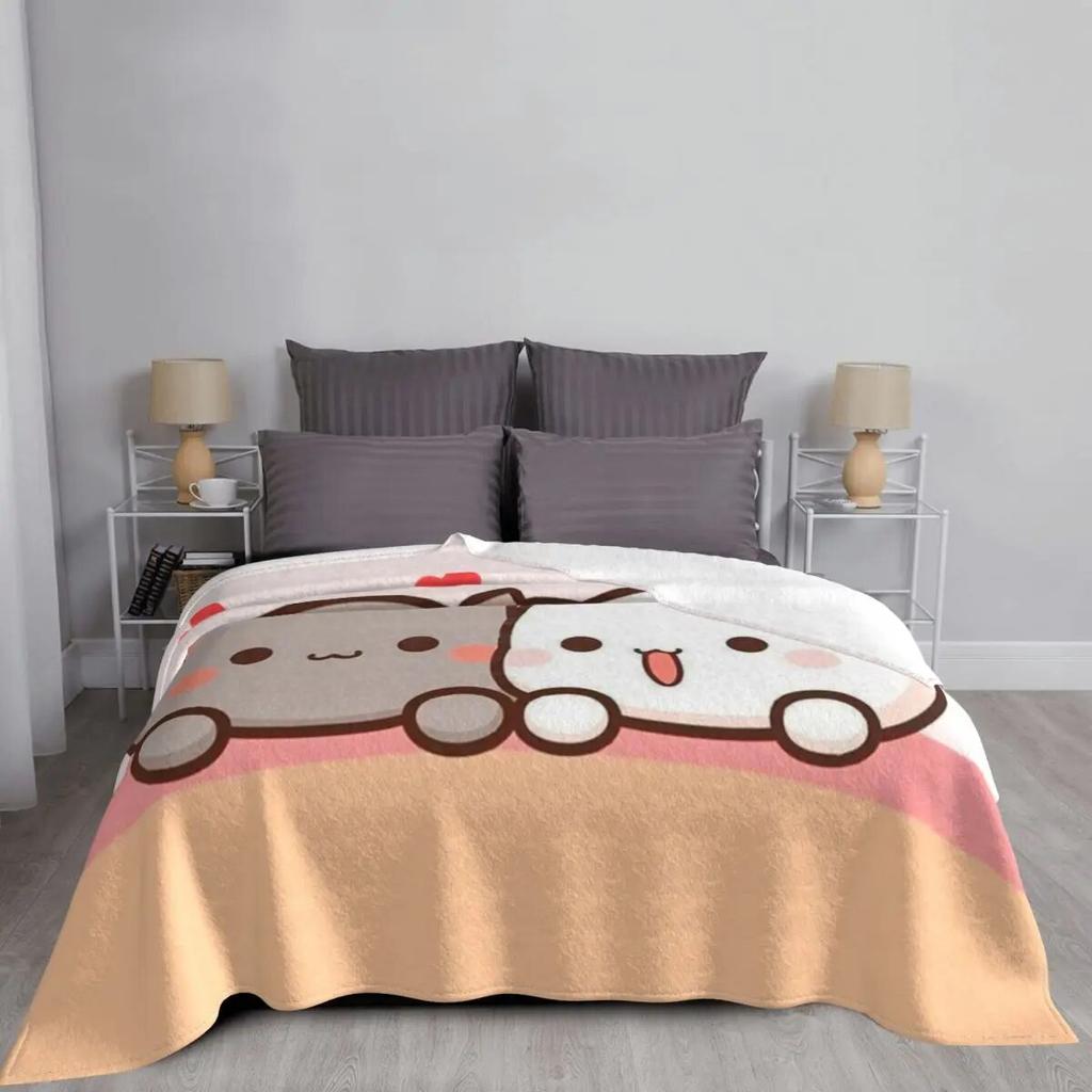 Peach And Goma Mochi Cat Teppe Korallfleece Plysj Høst/Vinter Bærbart Tynt Kasteteppe til Hjem Soverom Plysj Tynt Dyne
