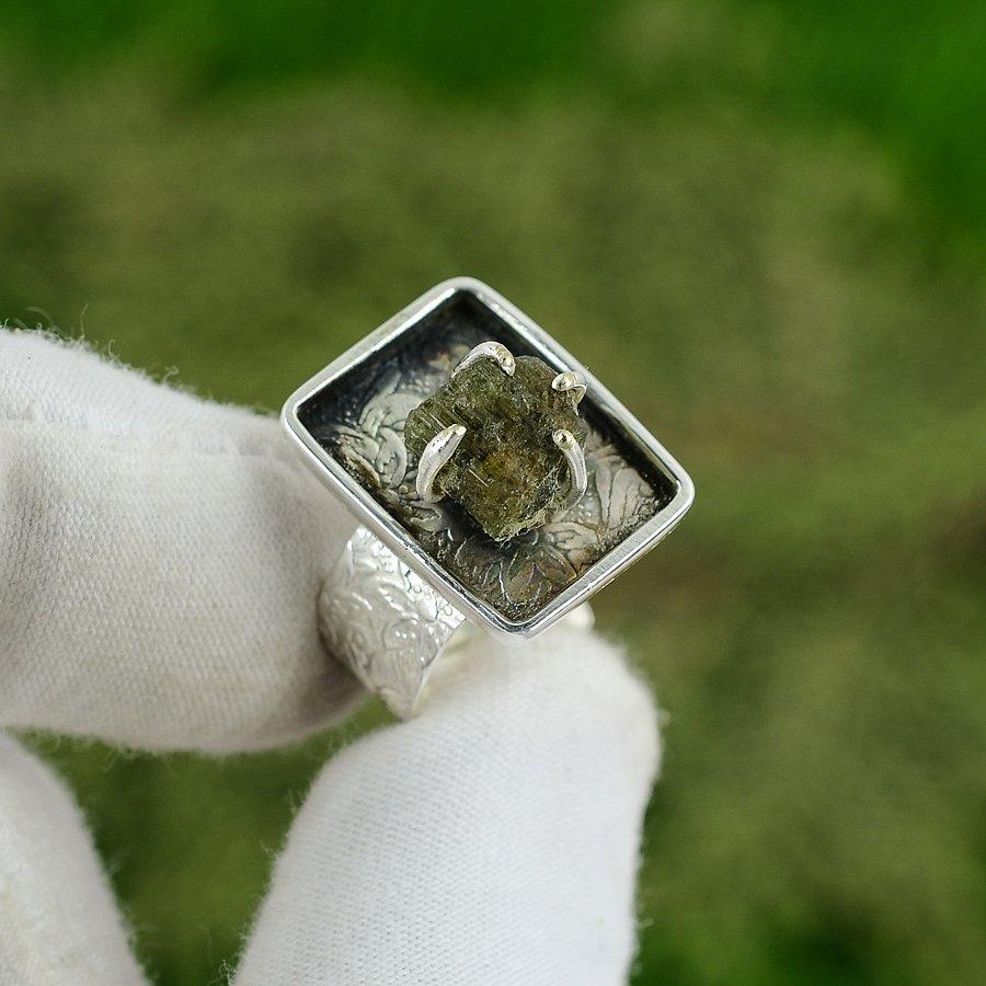 Wedding Gift For Her 925 Silver Natural Prehnite Rough Stackable Adjustable Ring Adjustable