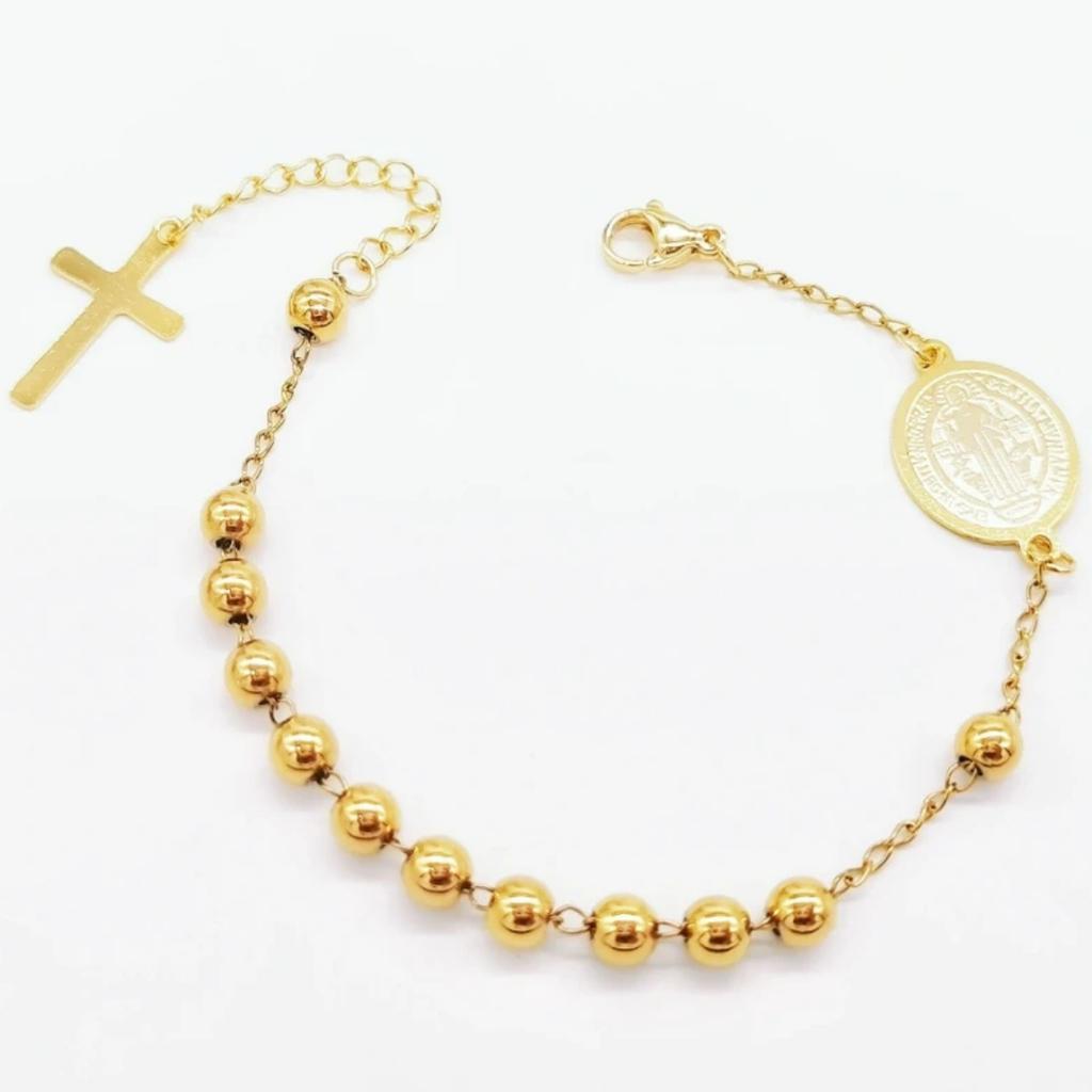 5mm Edelstahl Perle Religiöses Kreuz Armband