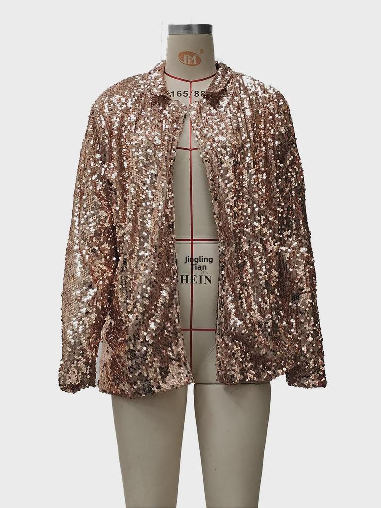 European & American Sequin Lapel Suit Jacket: Casual Long Sleeve Commuter Style