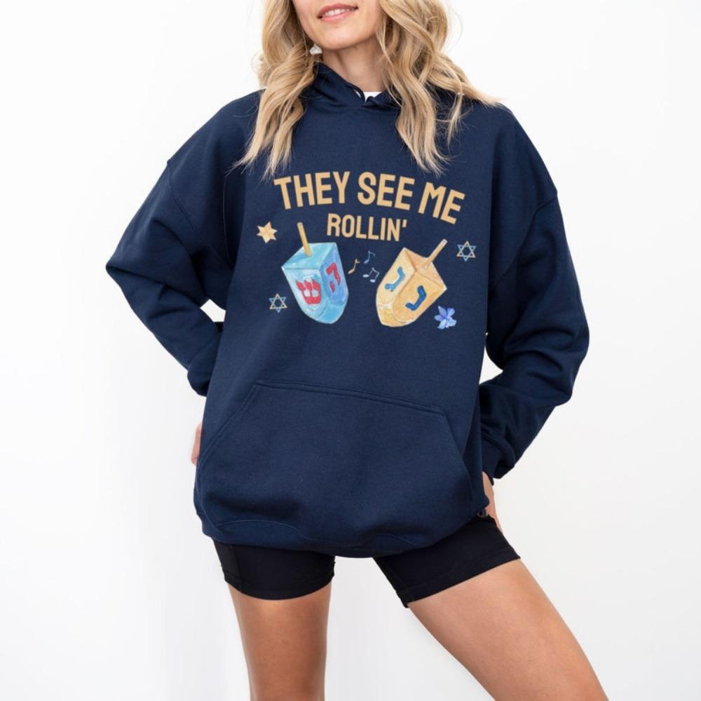 They See Me Rollin Hoodie Chanukka Pullover Lustiger Chanukka Pullover Chanukka Unisex Damen Sweatshirt Kreativität Stil