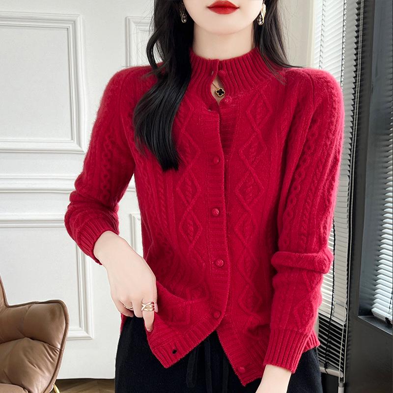 

Heavy Knit Half High Neck Slim Fit Cashmere Cardigan Sweater for Spring & Autumn 2XL