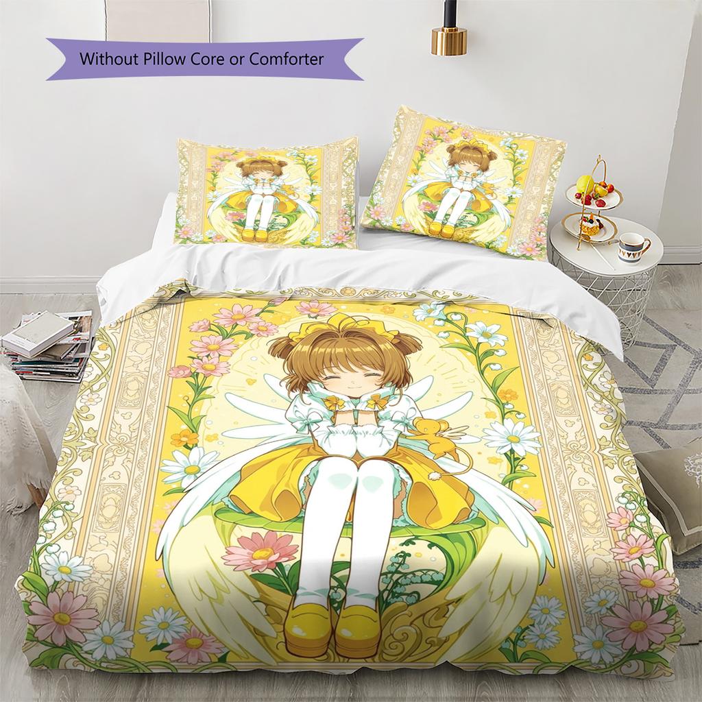 Cardcaptor Sakura Pattern Bedding Quilt Set Quilt Cover Pillowcase Home Decoration Birthday Gift (1 * duvet cover + 2 * pillowcase, without core)