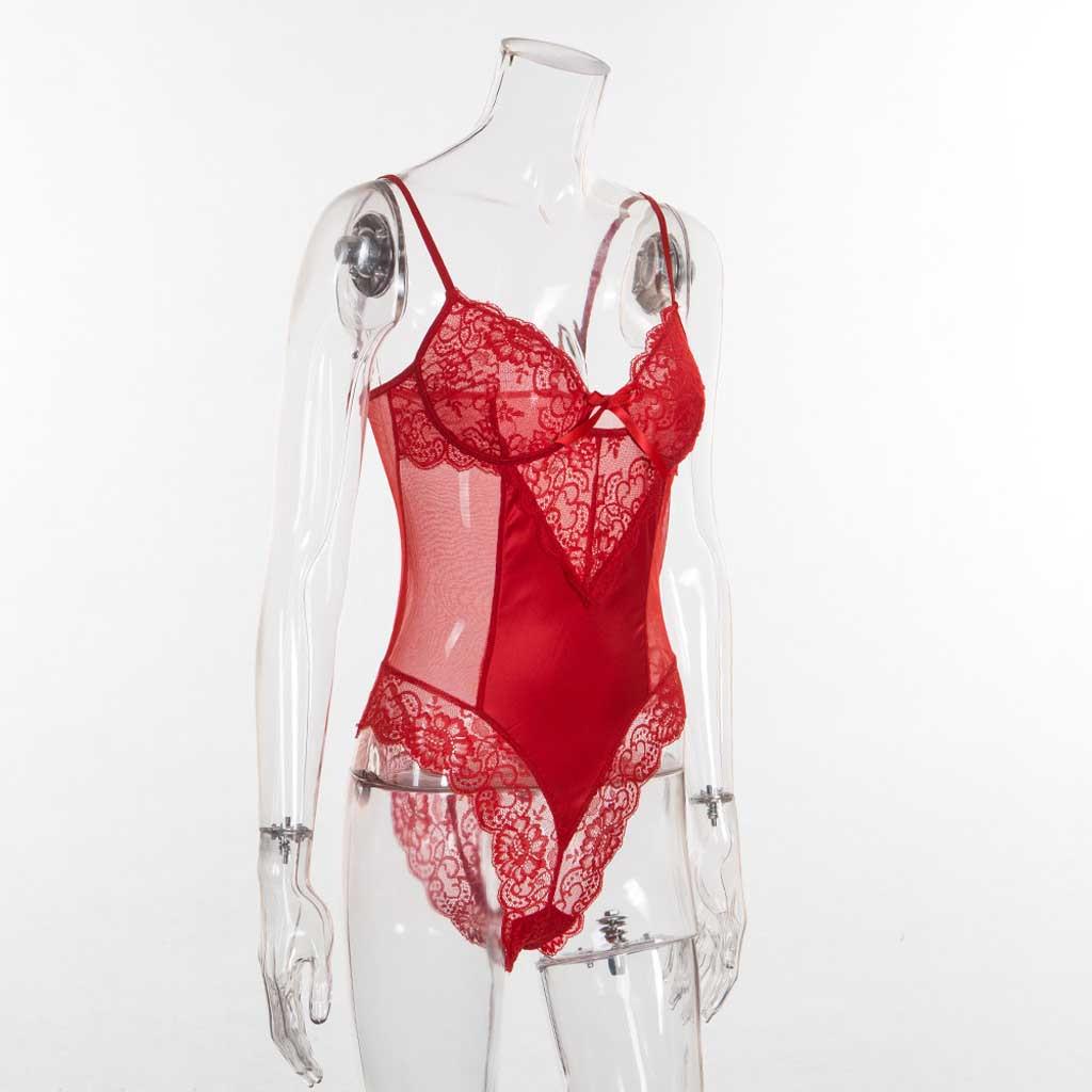 Móda Ženy Sexy krajkové spodní prádlo Body kombinéza bez zad Červené spodní prádlo S-3XL
