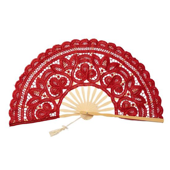 

Винтажный кружевной складной веер, портативный летний цветочный кружевной ручной веер, украшение A красный