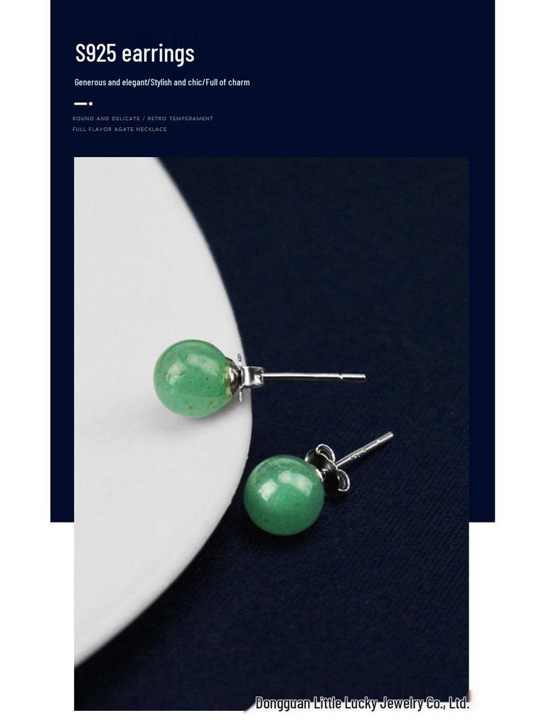 Jade Angel 925 Sterling Silver Aventurine Stud Earrings for Women - 6MM Round Bead Fashion Earrings