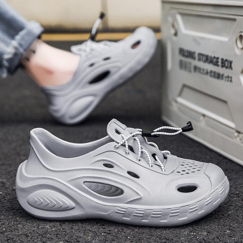 Men'S Solid Color Hole Shoes Fashion Trend Sandals Hollowed Out Outside Wear Thick-Soled Shit Bag Heel Shoes