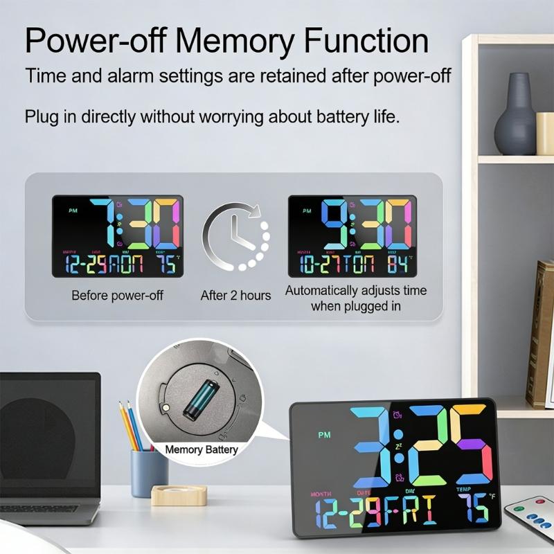 Digital Wall Clock Wall Clocks with Colors Changing Alarm Clock Remote Control Digital Clock for Living Room Bedroom