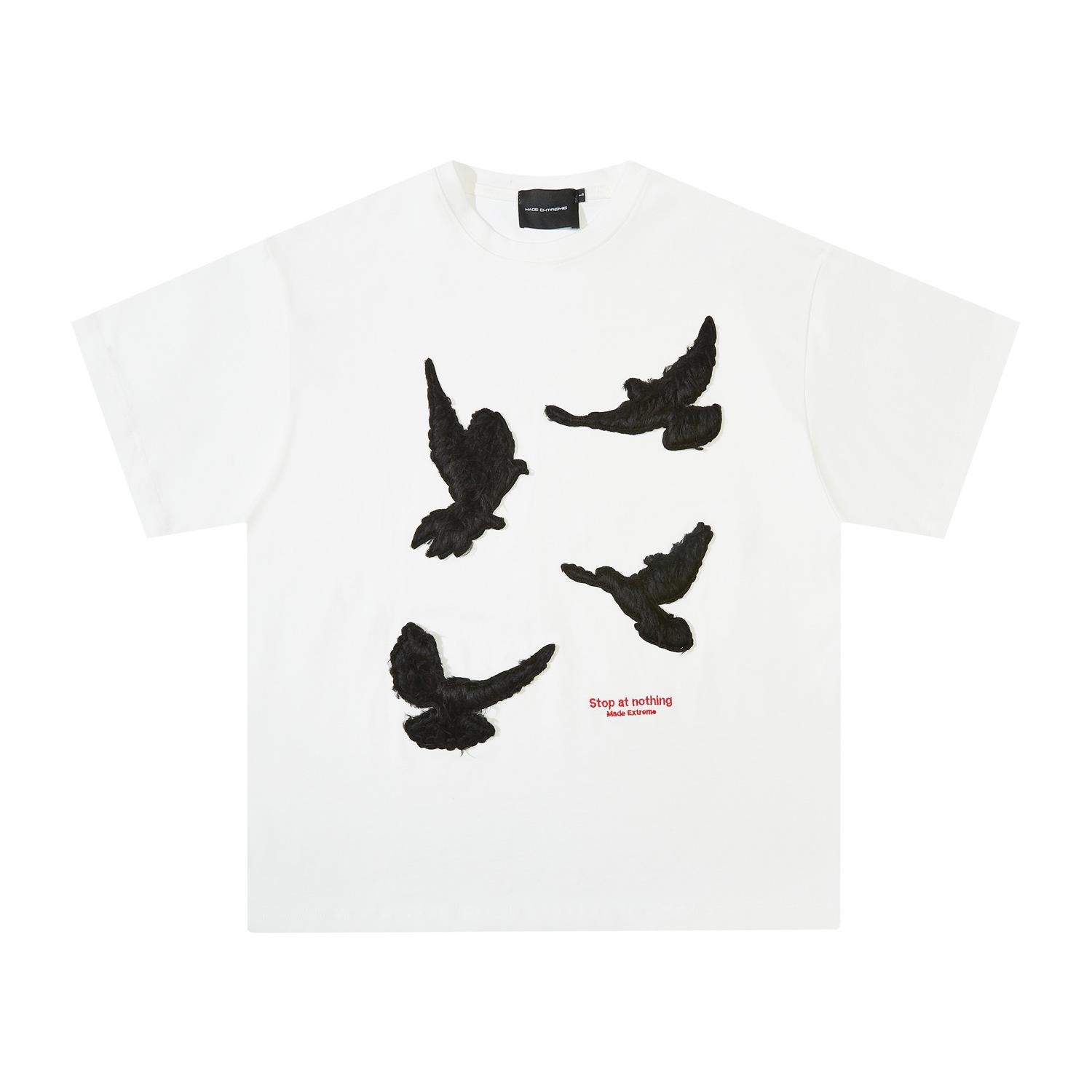 

MADEEXTREME Мужская футболка с вышивкой голубя, тяжелая, с круглым вырезом Extra Large бежевый