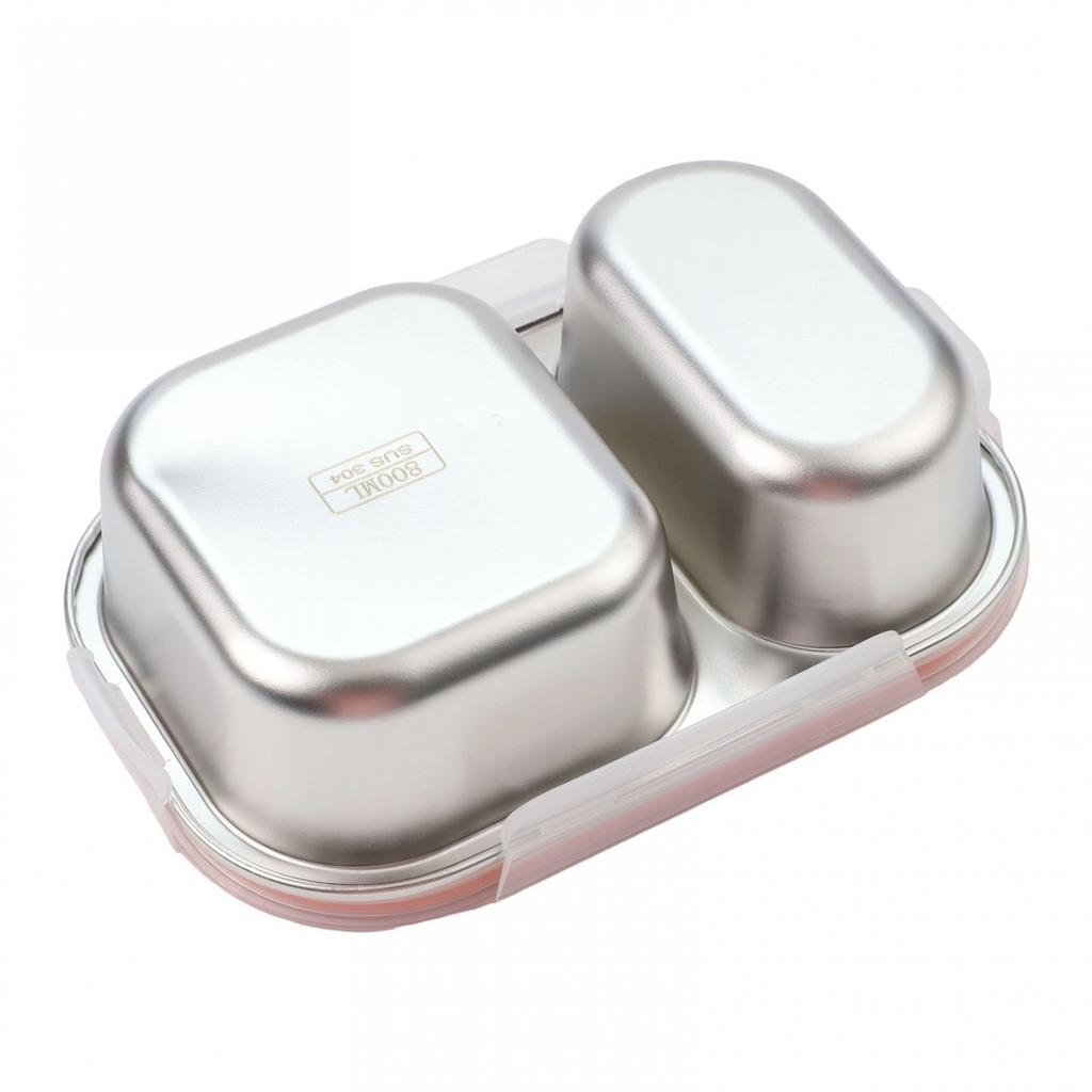 Two Compartment Stainless Steel Food Container Small Snack Box with Secure Lid