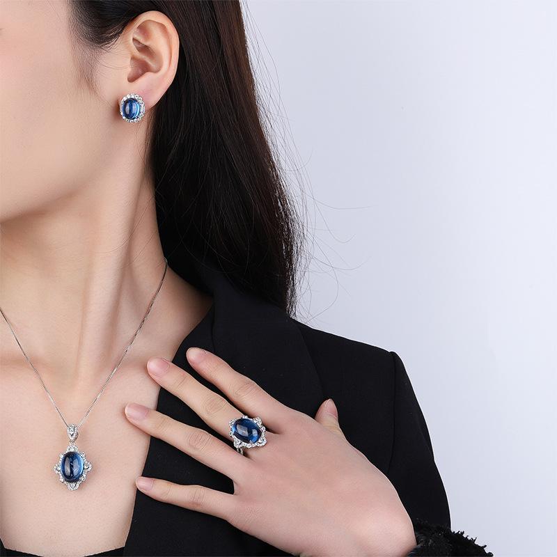 Schmuck Kupferboden Vergoldet Eis Samen Fluoreszenz Simulation Blauer Spinell Temperament Set 13 * 18-10 * 12