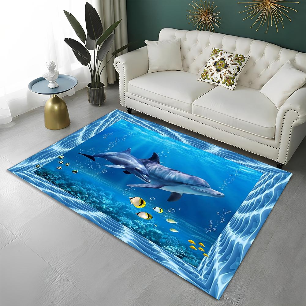 3D Seabed Illusion Underwater World Carpet Rug for Home Living Room Bedroom Sofa Doormat Decor,kids Area Rug Non-slip Floor Mat