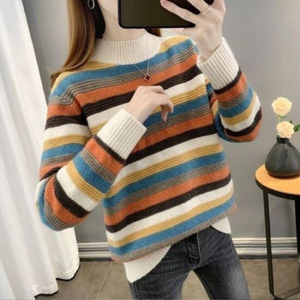 Navava Men Striped Contrast Half Turtleneck Knit Sweater Nk2823