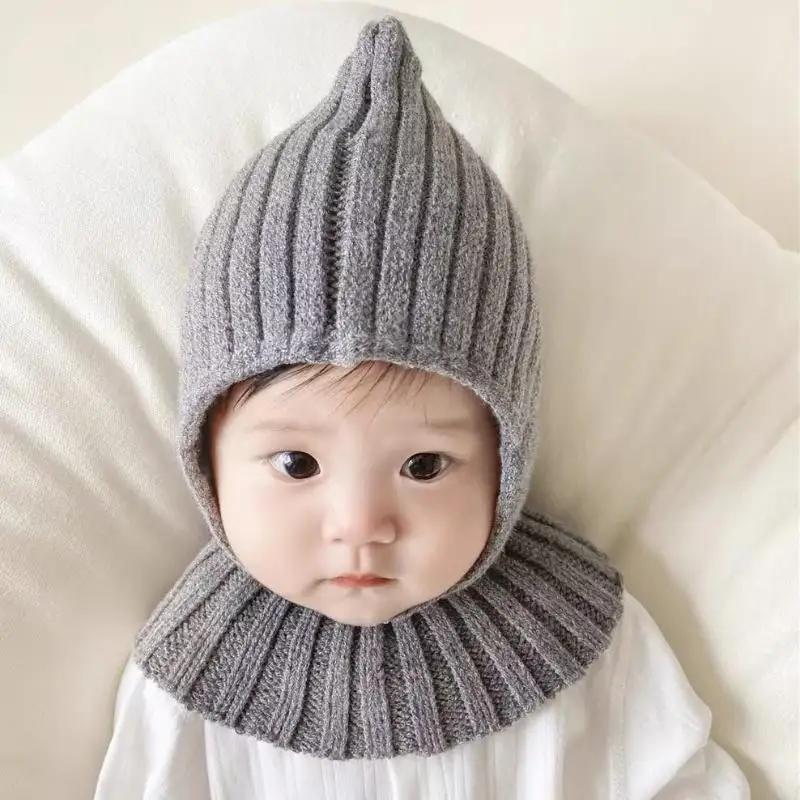 Winter Warm Windproof Balaclava Hat For Baby Coldproof Knitted Hooded Caps Outdoor Hats Scarf Integrated Neck Collar Beanies Cap