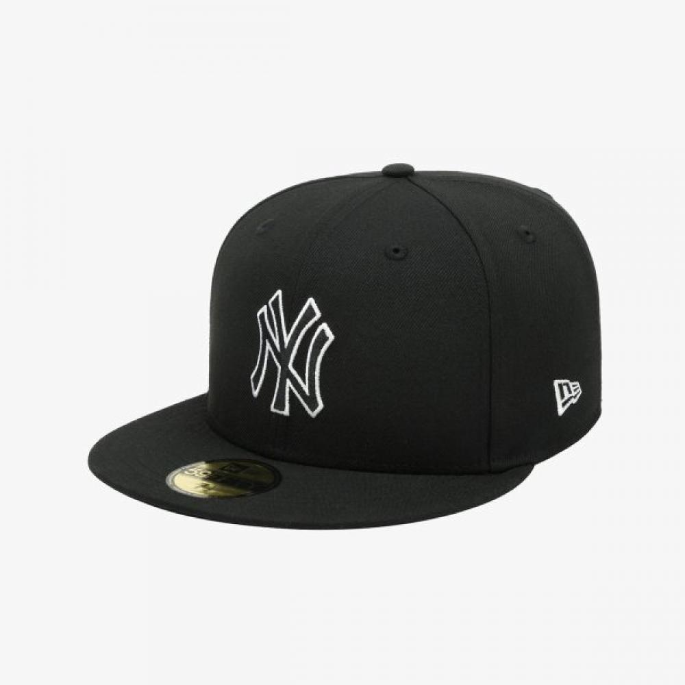 New Era New York Yankees Basic Outline Fitted Cap Black 14881543 BLACK/758