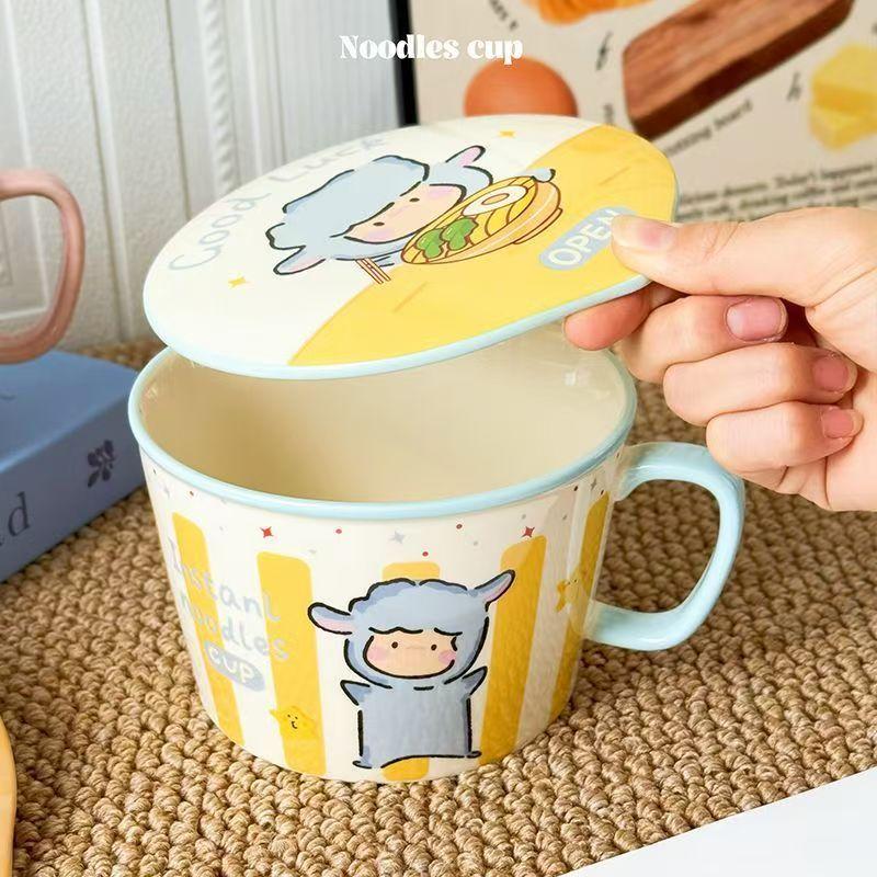 Lamb Instant Noodle Bowl with Lid Dormitory Students' High-value Noodle Bowls, Microwave Rice,Canteen Cooking,Special Tableware