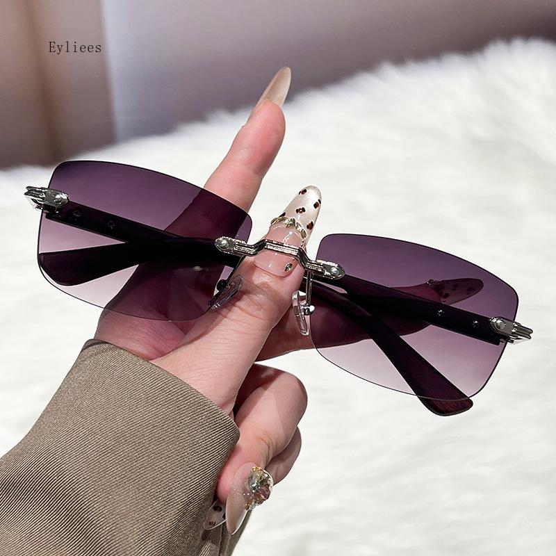 Retro Sunglasses Women Brand Designer Rimless Gradient Sun Glasses Fashion Shades Outdoor Sports Frameless Eyeglasses