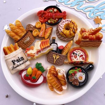 6/12PCS Resin Colorful Various Bread Croissant Donut Lobster Egg Pan Model Scrapbook Flat Back 3D Foods Figurine DIY Craft Supplies