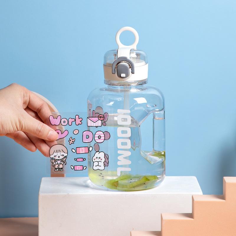 Water bottle Internet celebrity water cup 1000ml mini Dunton cup large capacity children's straw cup strap outdoor accompanying cup kettle