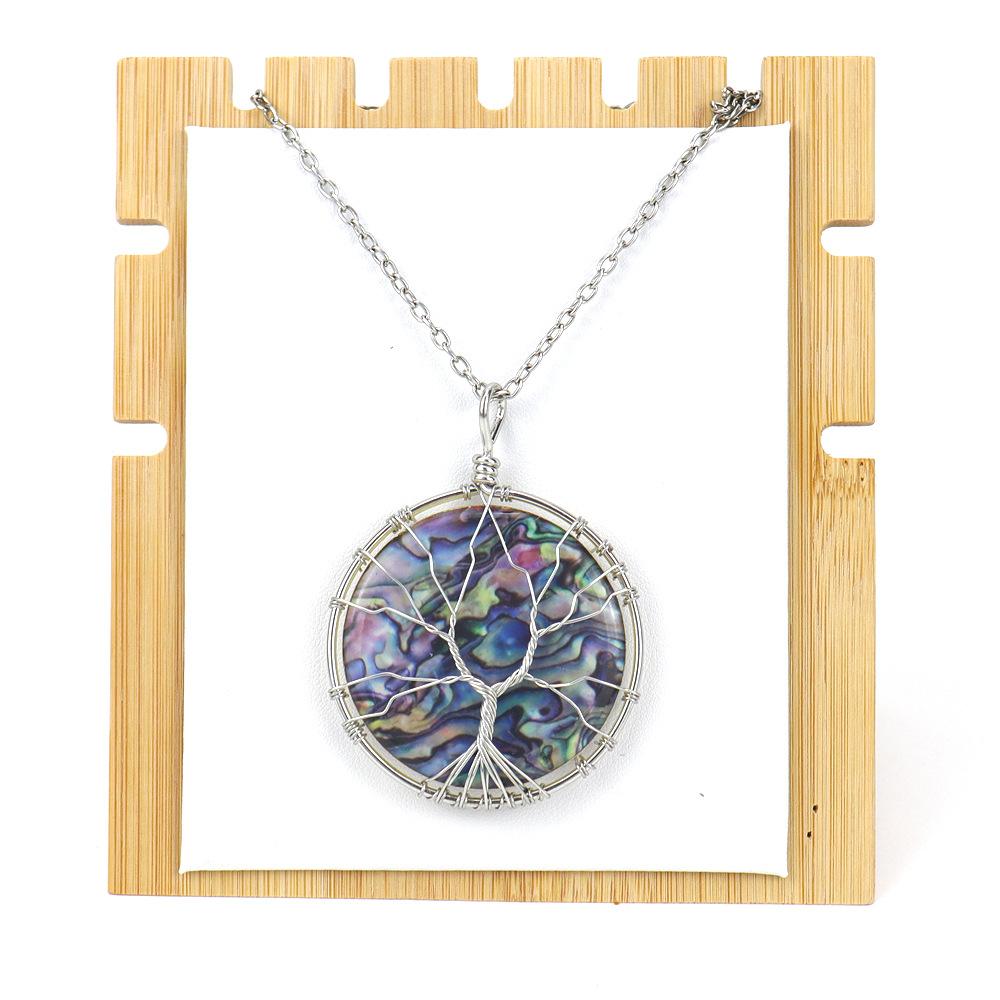 Synthetic Abalone Shell Tree Of Life Disc Pendant Necklace Fortune Tree Silk Round Necklace N616