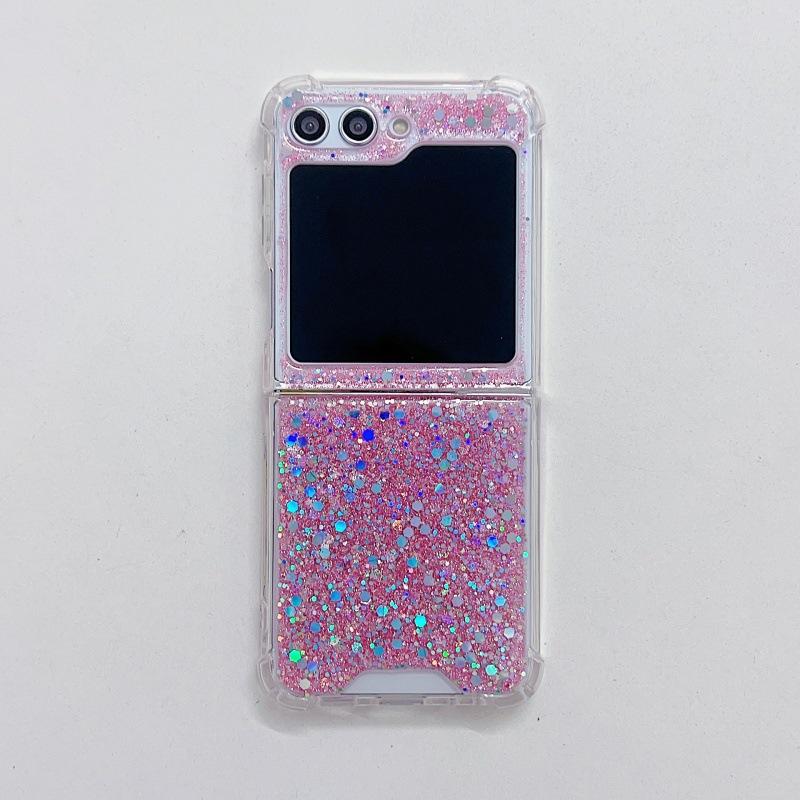 Epoxy Glitter Beads Phone Case On ZFlip1/1/1/1/1 Samsung Folding Silver Sequin Case