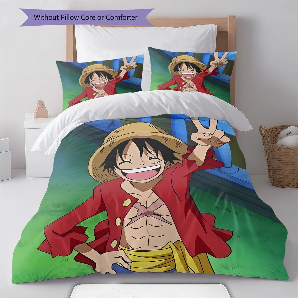 Luffy D Pattern Bedding Quilt Set Quilt Cover Pillowcase Home Birthday Gift(1 * Duvet Cover + 2 * Pillowcase, Without Core)