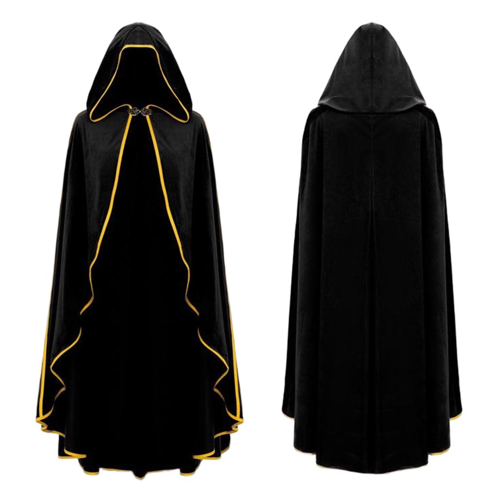 Women's Costume Cape with Hood Faux Vintage Gold Trim 6 Colors for Halloween Party