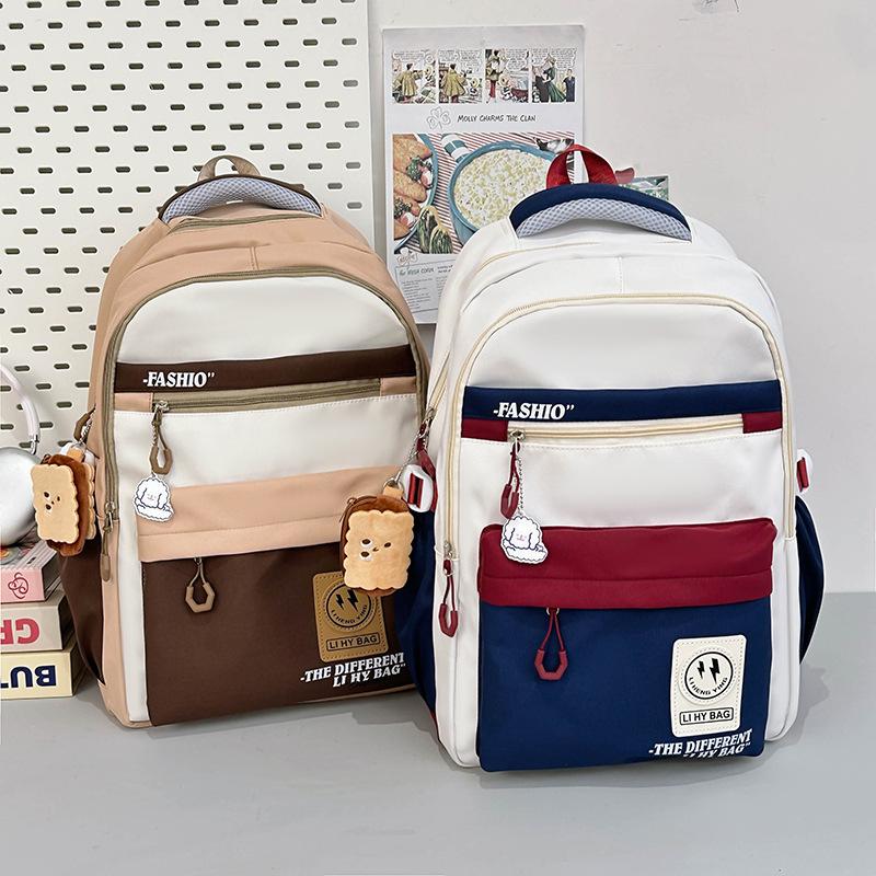 Trend Schoolbag Going Out University Female Large Capacity Middle and High School Students Contrasting Color Backpack Male Travel Backpack