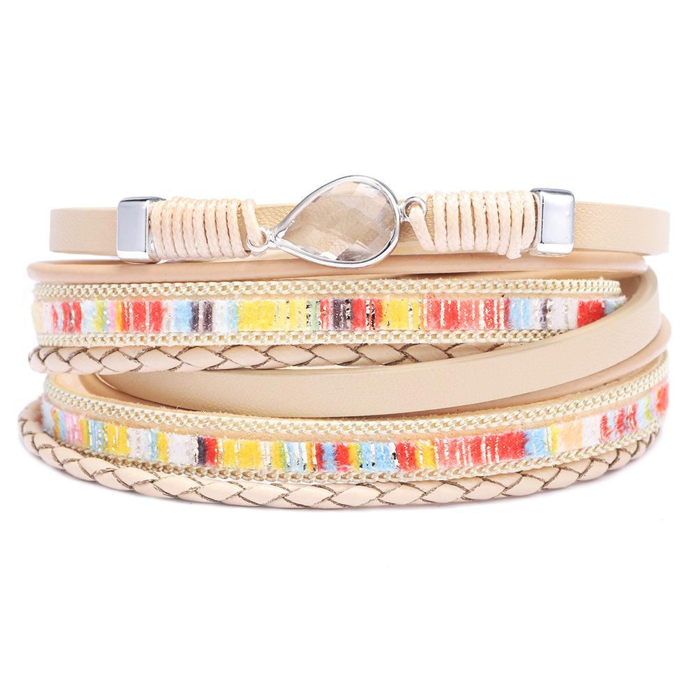 JMXD  Women Multi Layer Wrap Bracelet Magnetic Clasp Leather Rhinestone Bangle Adjustable Fashion Sparkle Cuff Gift