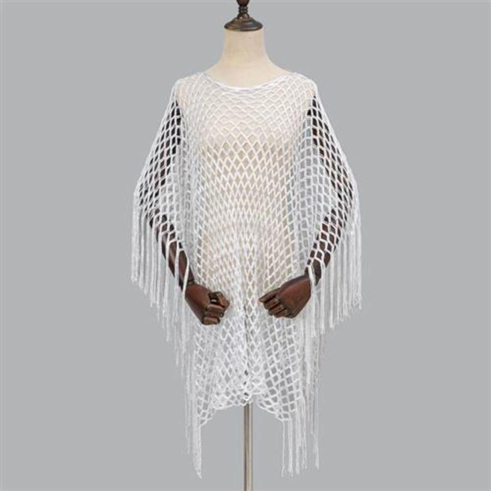 Châle Bohème Coupe Ample Pompons Tricoté Ajouré Simple Protection Solaire Cover-up Vacances