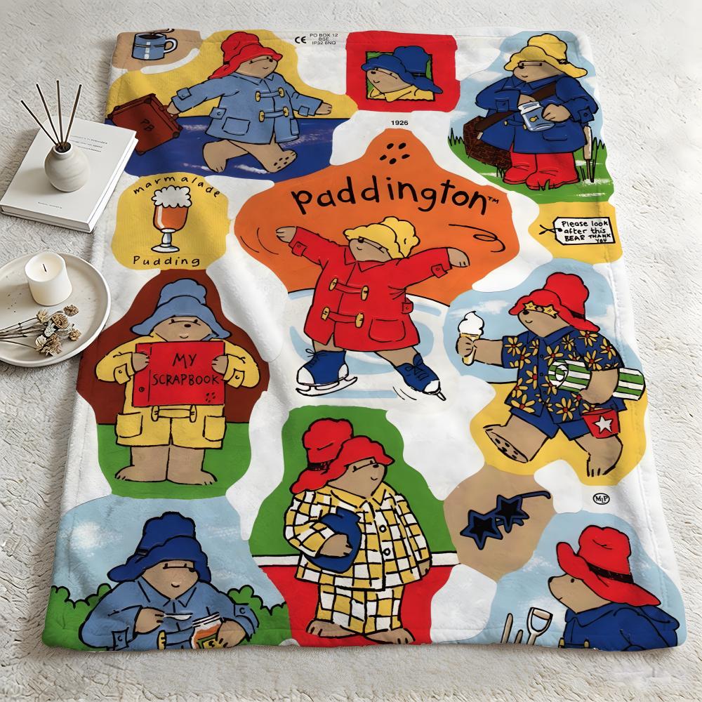 Cartoon P-Paddington Bear-R Throw Warm Soft Flannel Blanket, Multi-use for Sofa Bed Camping Travel Nap