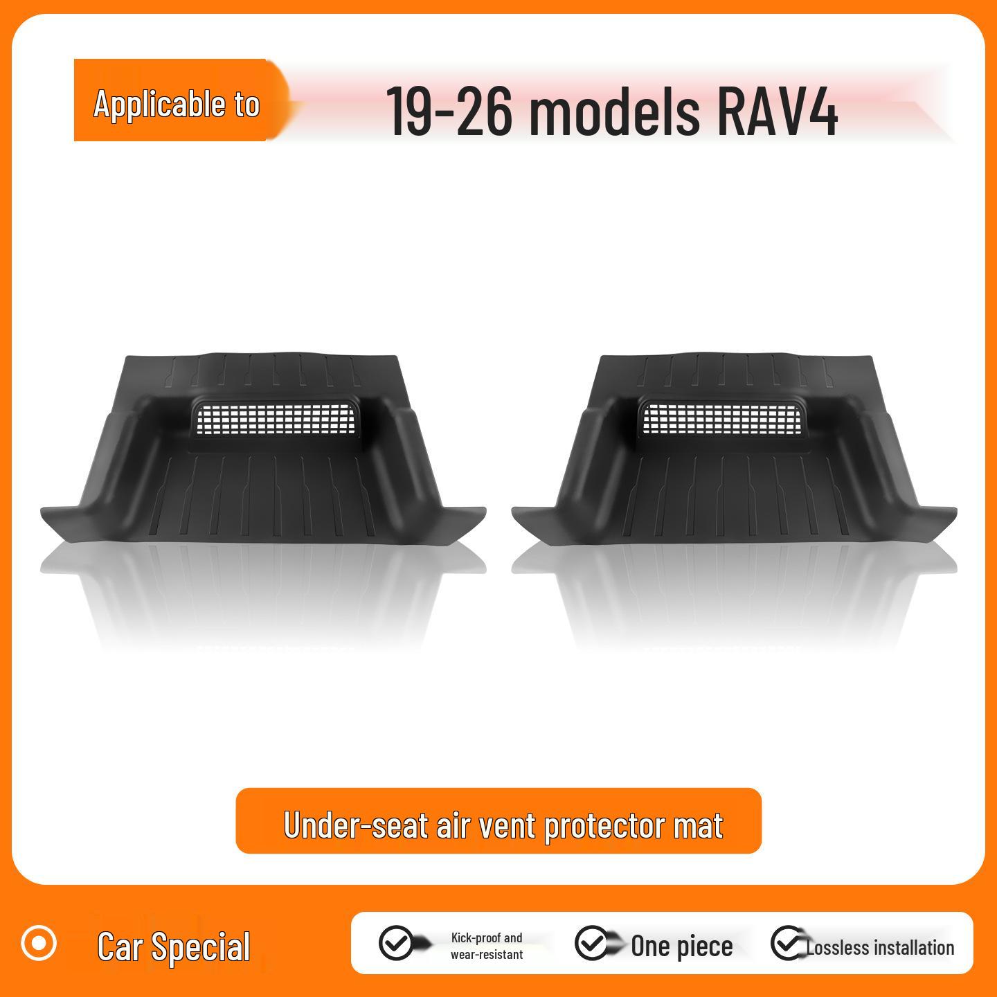 Toyota RAV4 Kick Mats: Velour Seat Bottom, Air Vent Protection, Full Coverage Mesh Panel.