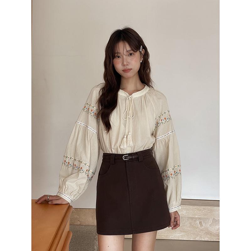 

Ge Ming Women s High Waist A-line Skirt – 2025 Autumn Korean Style, Solid Color, Slimming Short Skirt W527C M (100-110 cm)