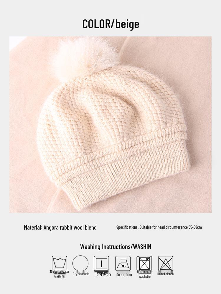 Women's Double-Layer Warm Rabbit Hair Knit Hat with Ear Protection - Japanese Style for Autumn & Winter